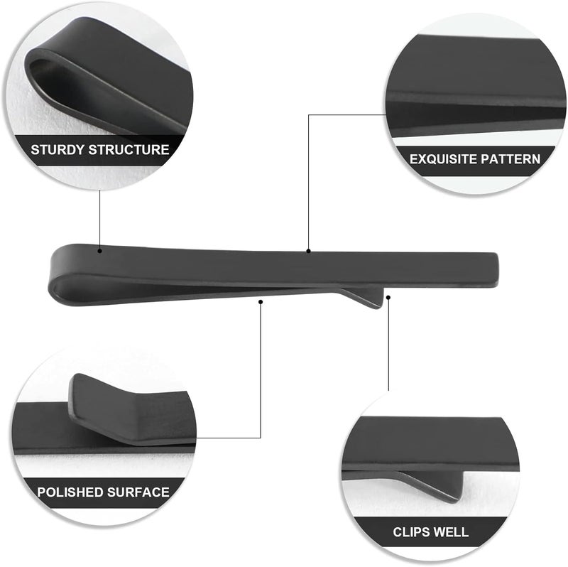 Roctee Skinny Tie Clip, 3 Pack Tie Bar Tie Clips For Men Low-Key Matte Black Elegant Necktie Pinch Clips For Business Meeting Graduation Ceremony Wedding Anniversary Party - Image 3